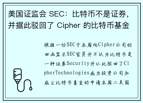 美国证监会 SEC：比特币不是证券，并据此驳回了 Cipher 的比特币基金申请